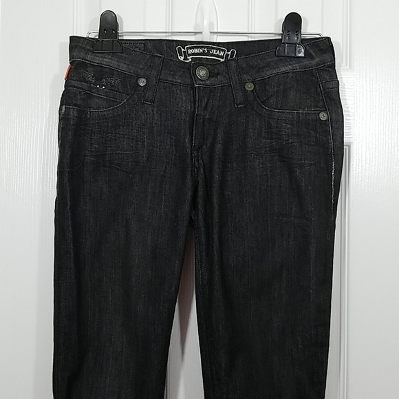 Robin's Jean's Straight Leg Studded Flap Pocket Black Size 26 - Picture 2 of 7